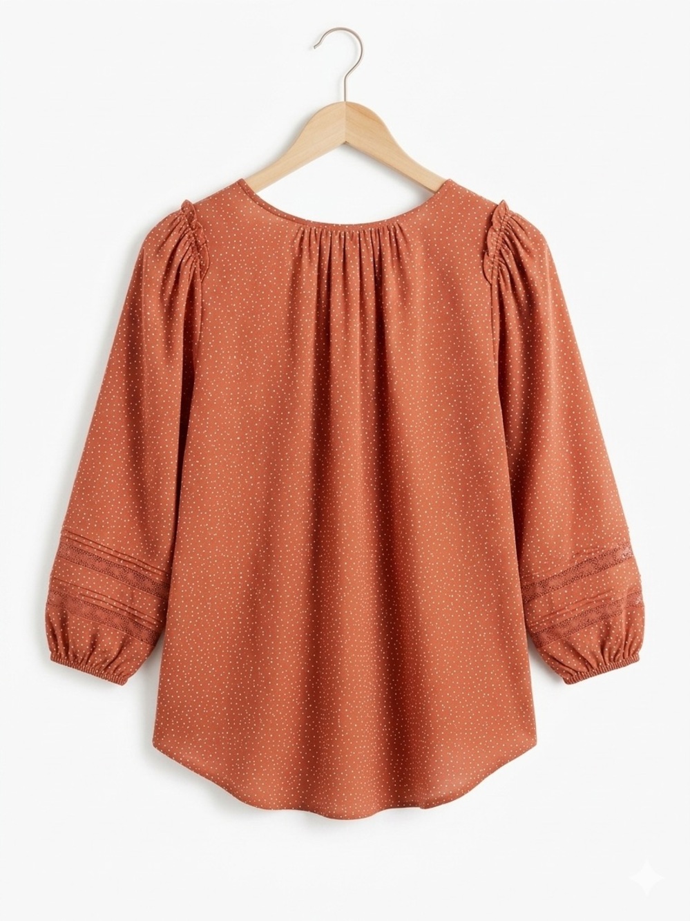 Lauren Conrad Rust Polka Dot Peasant Blouse with Puff Sleeves